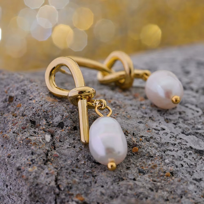 Twisted Knotted Gold & Freshwater Pearl Earrings