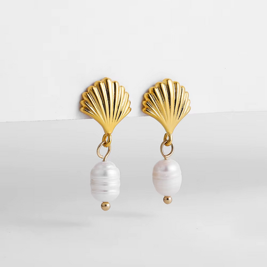 Ocean Shell Gold & Freshwater Pearl Earrings